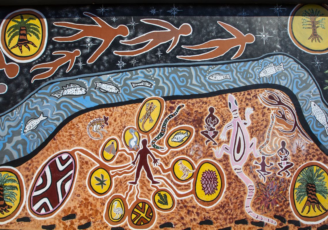 Aboriginal artwork painted on the Macquarie Regional Library in Dubbo