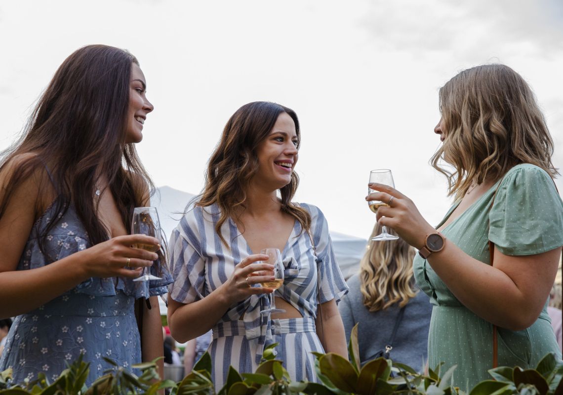 Women enjoying local wines at the 2018 Mudgee Food and Wine Festival