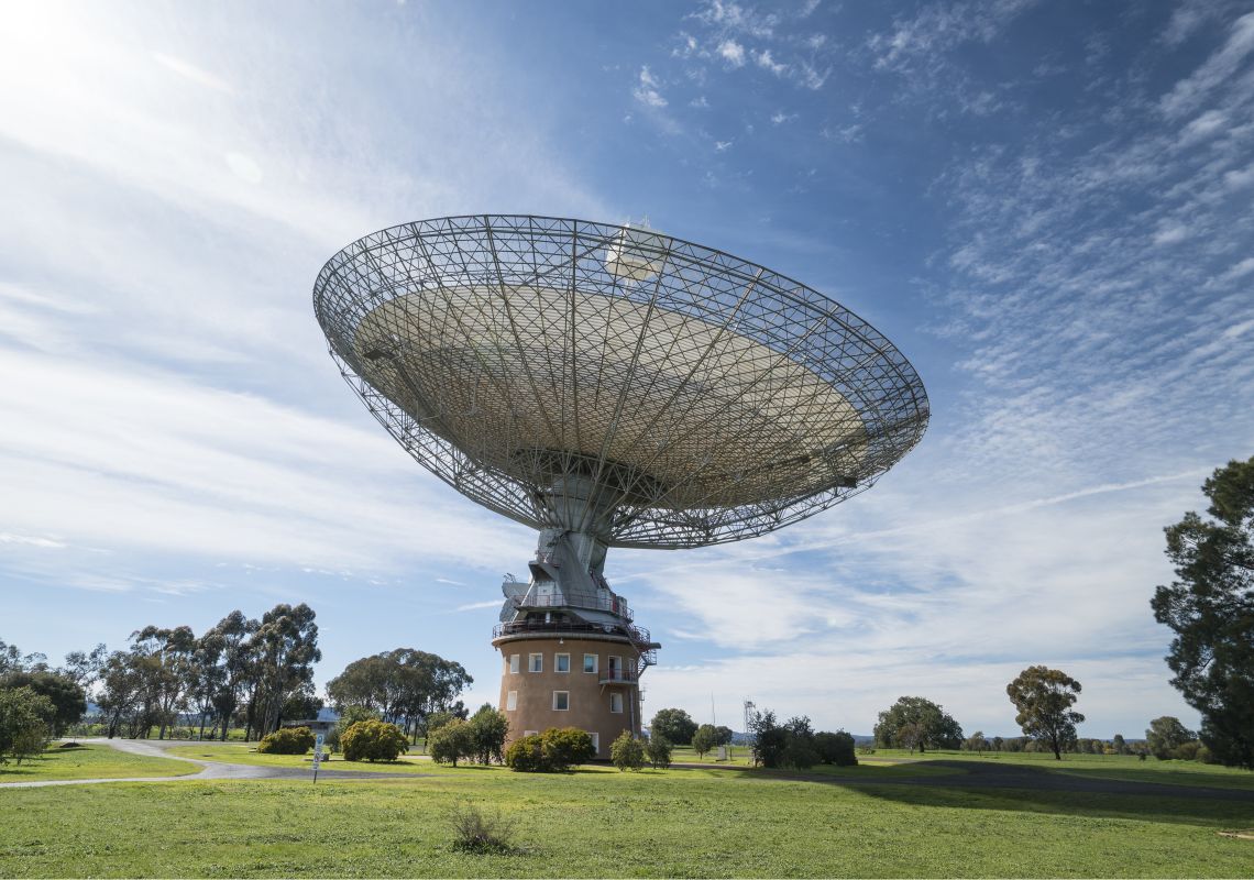 The 64-meter radio telescope residing at Parkes Observatory in Parkes, Country NSW