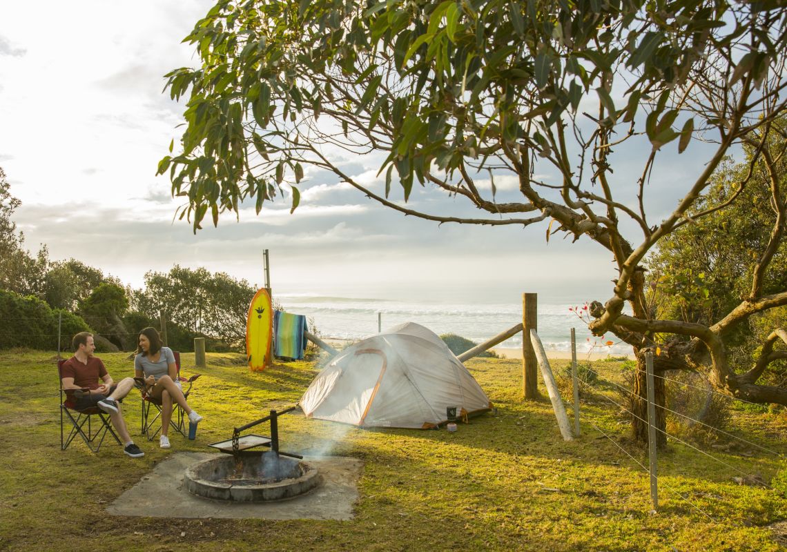 Couple relaxing at Gillards Campground inside Mimosa Rocks National Park, Tanja 