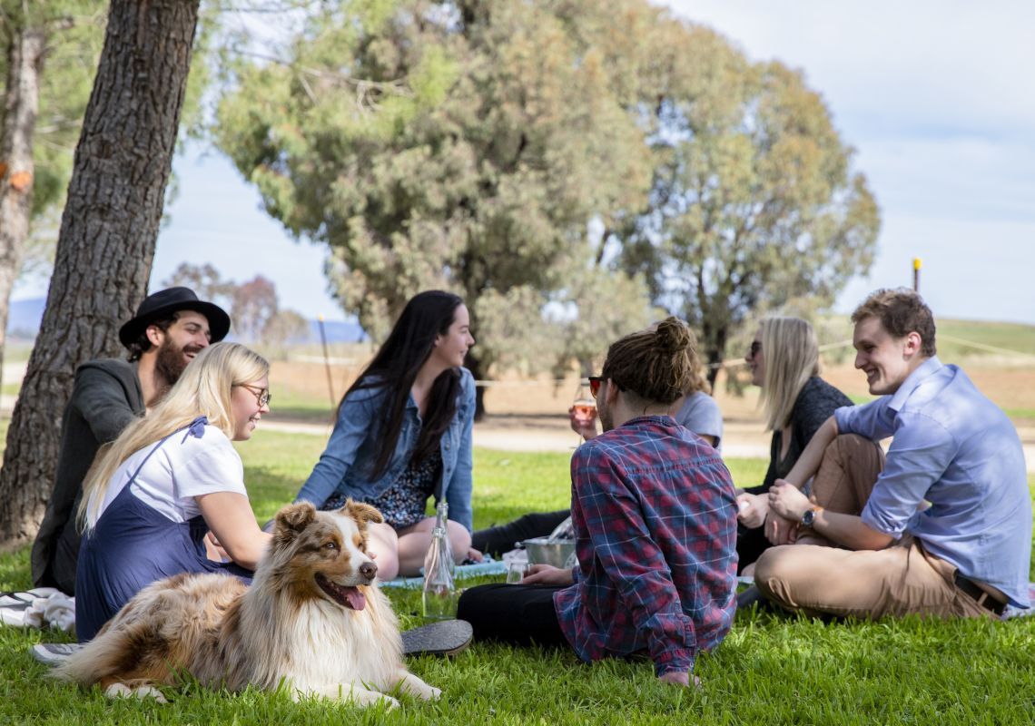 Friends enjoying a picnic at Lowe Wines in Mudgee, Country NSW