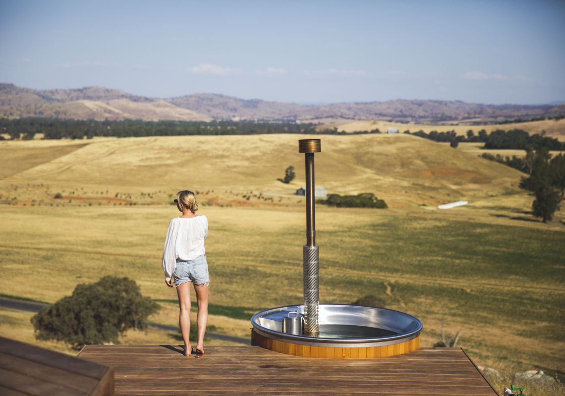 Woman enjoying scenic views surrounding Kimo Estate, Nangus near Gundagai in Riverina, Country NSW
