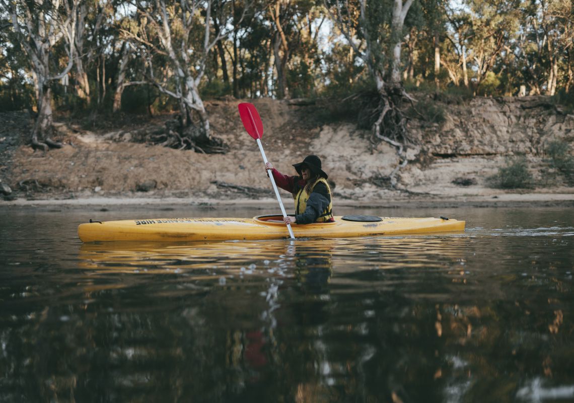 Kayaker paddling on the Murray River in The Murray