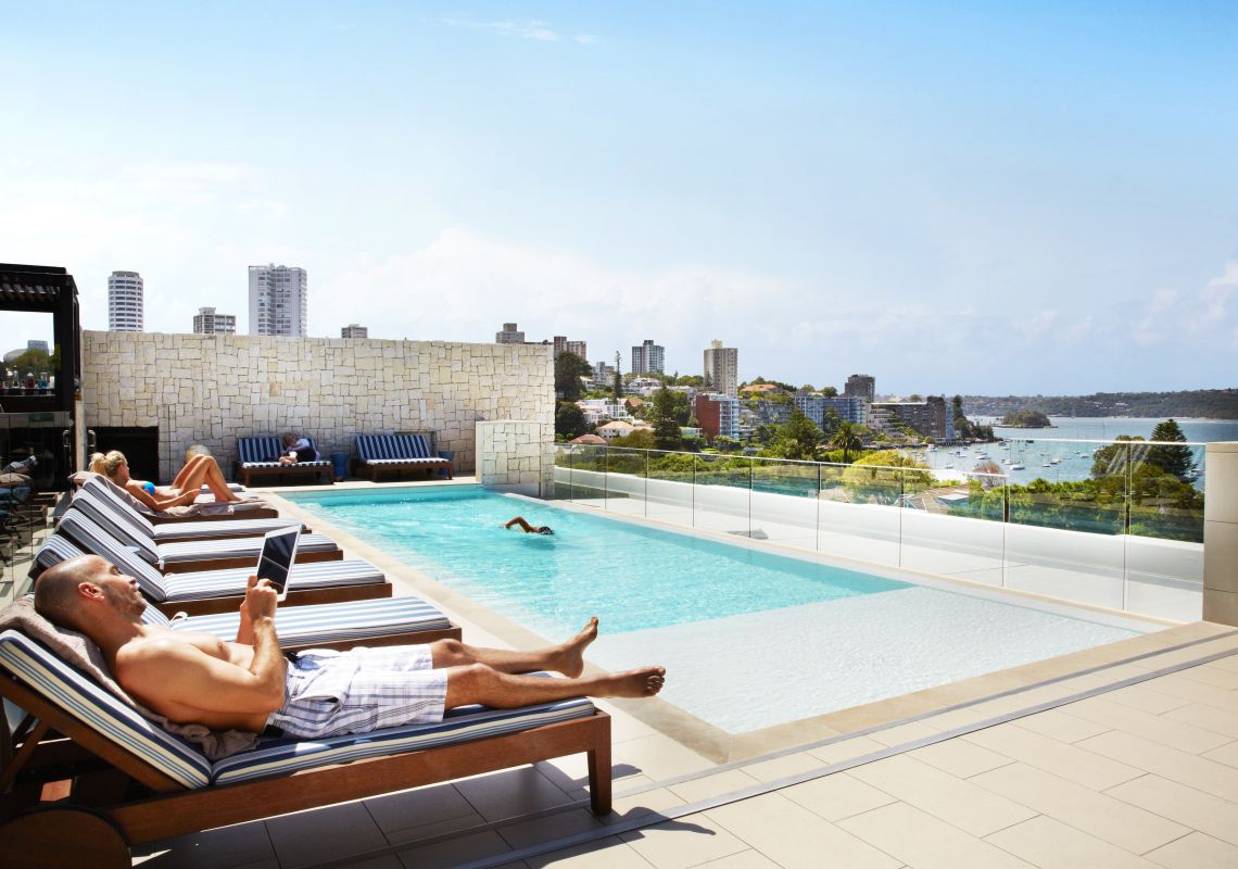 Guests relaxing by the rooftop pool at the Intercontinental Hotel - Double Bay - Sydney East
