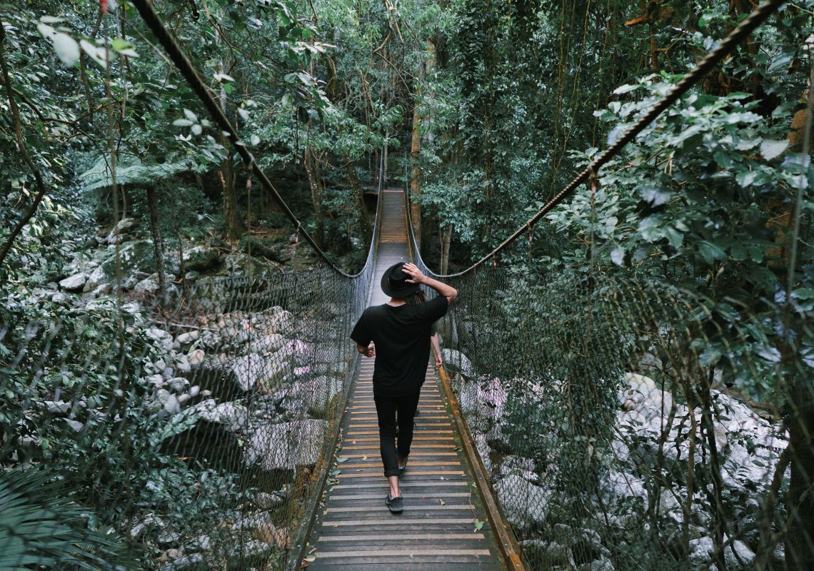 Woman enjoying the scenic walk by the Minnamurra Rainforest Centre in Budderoo National Park, South Coast