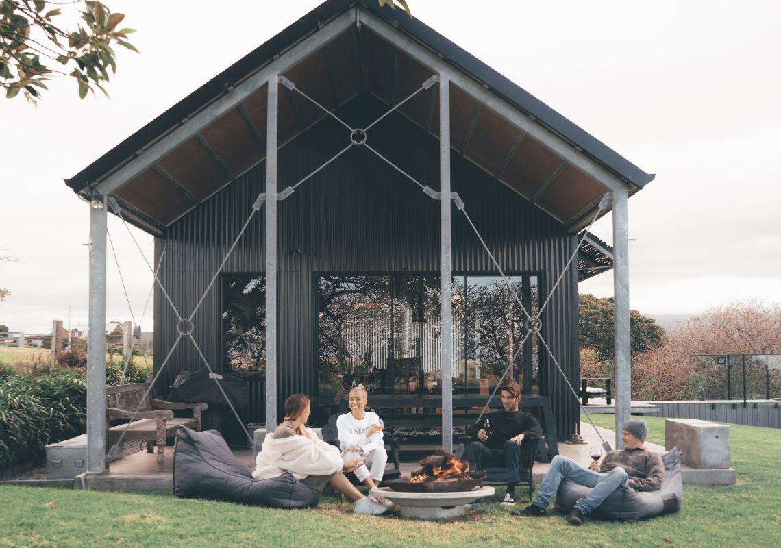 Friends enjoying a relaxing stay at The Shed, Gerroa, Kiama Area, South Coast