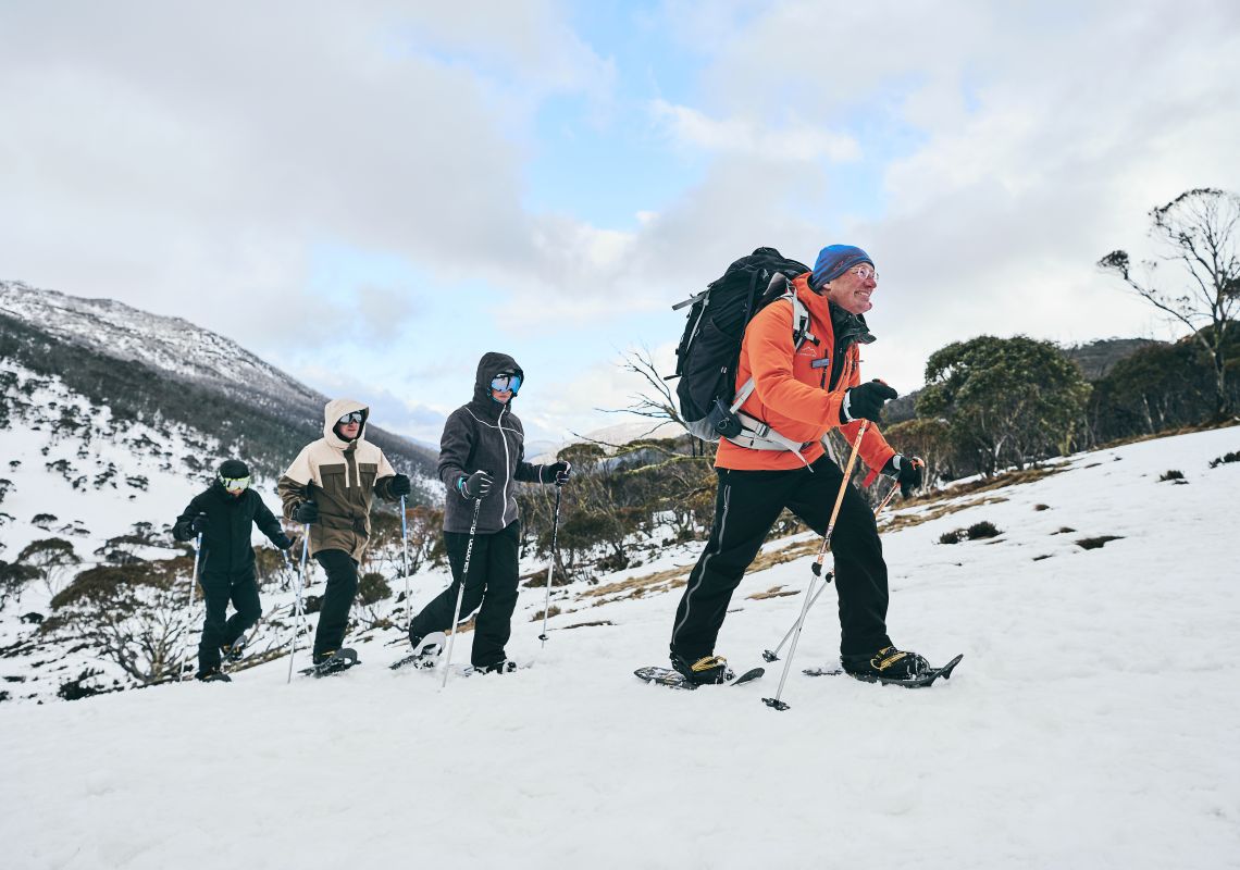 Group passing through Dead Horse Gap, Thredbo in the Snowy Mountains on a snowshoe adventure