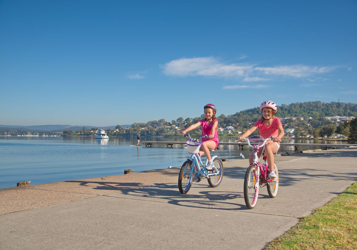 Kids biking with Warners Bay Bike Hire, Warners Bay in Lake Macquarie Area, North Coast