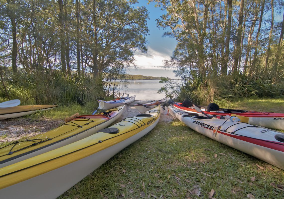 Kayaks, Neranie campground and picnic area, Myall Lakes National Park