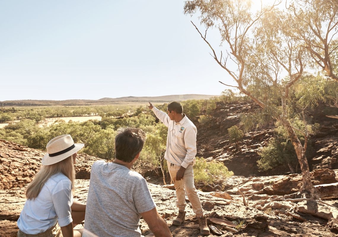 Keanu Bates sharing Aboriginal art and culture on a guided tour through Mutawintji National Park, Broken Hill
