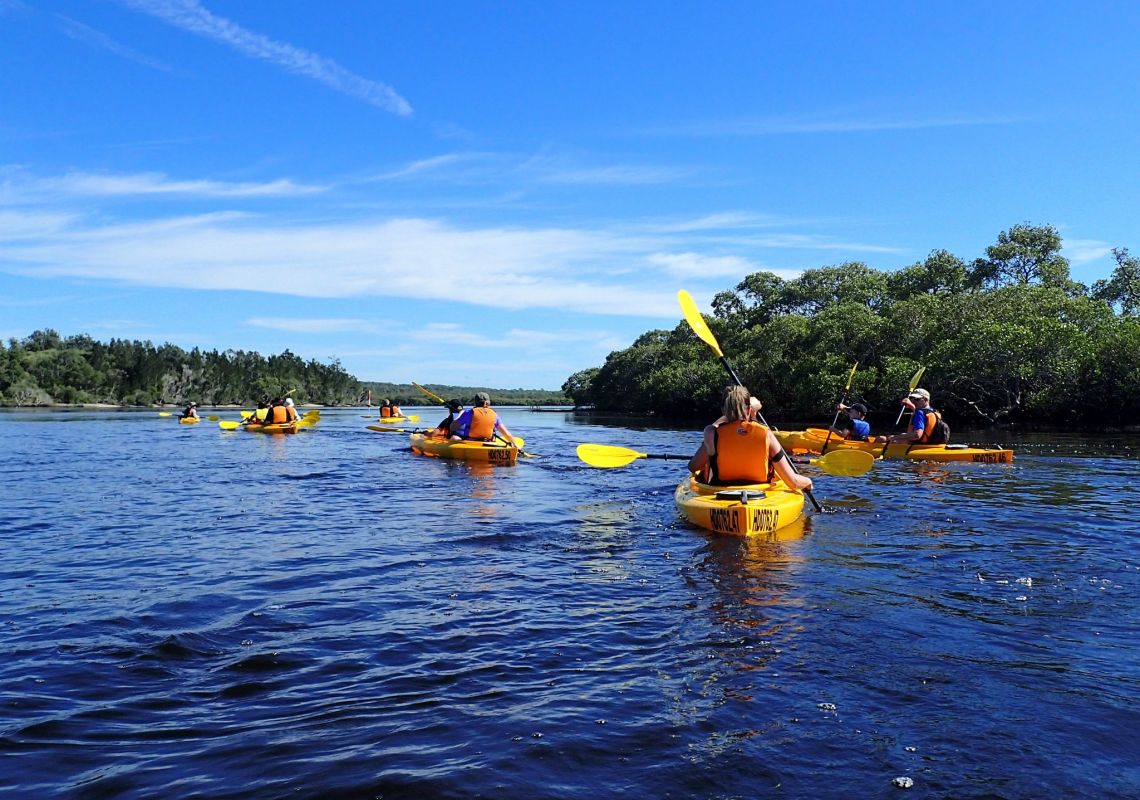 Tour group on the Myall River with Lazy Paddles in Tea Gardens, Forster & Taree, North Coast