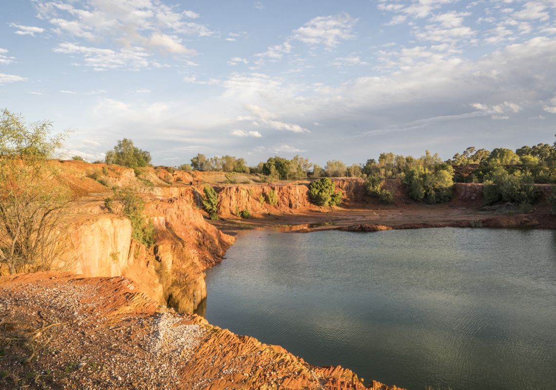 Open cut quarry with the workings of the original Great Cobar Copper Mine at the Great Cobar Heritage Centre, Cobar