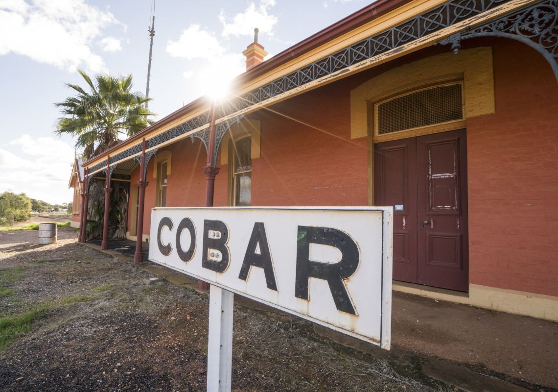 The heritage-listed Cobar railway station located at the end of a branch line to serve the mining activity in the area.