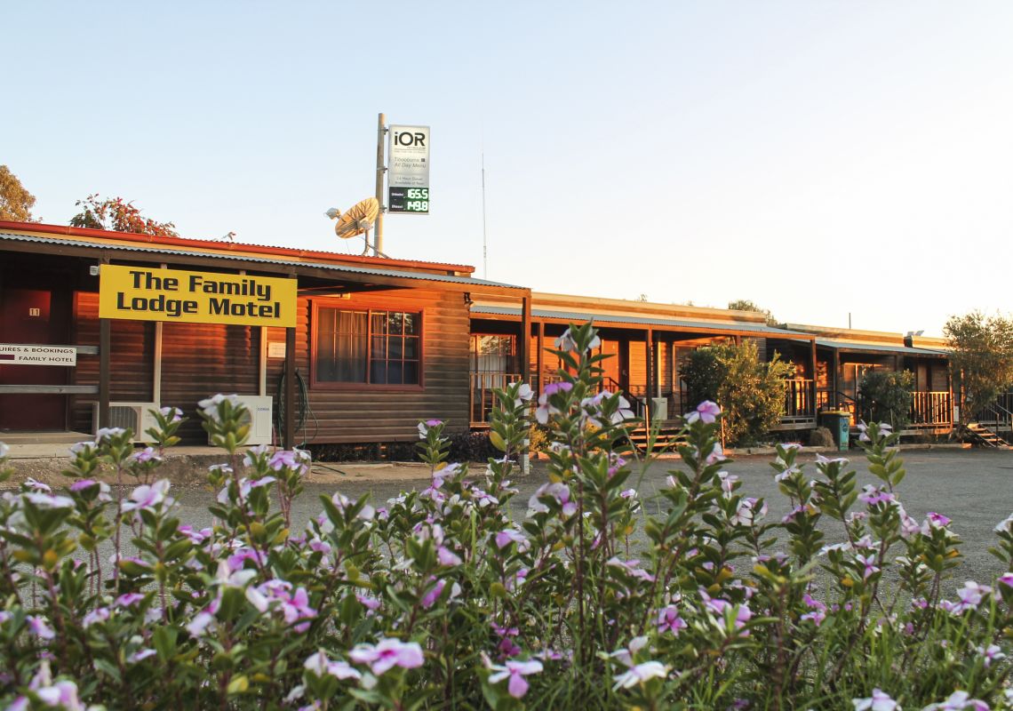 Sun rising over the Family Lodge Motel at Tibooburra in Corner Country Area, Outback NSW