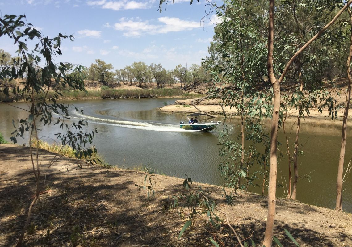 Boating at Four Mile Camping Reserve in Brewarrina, Outback NSW