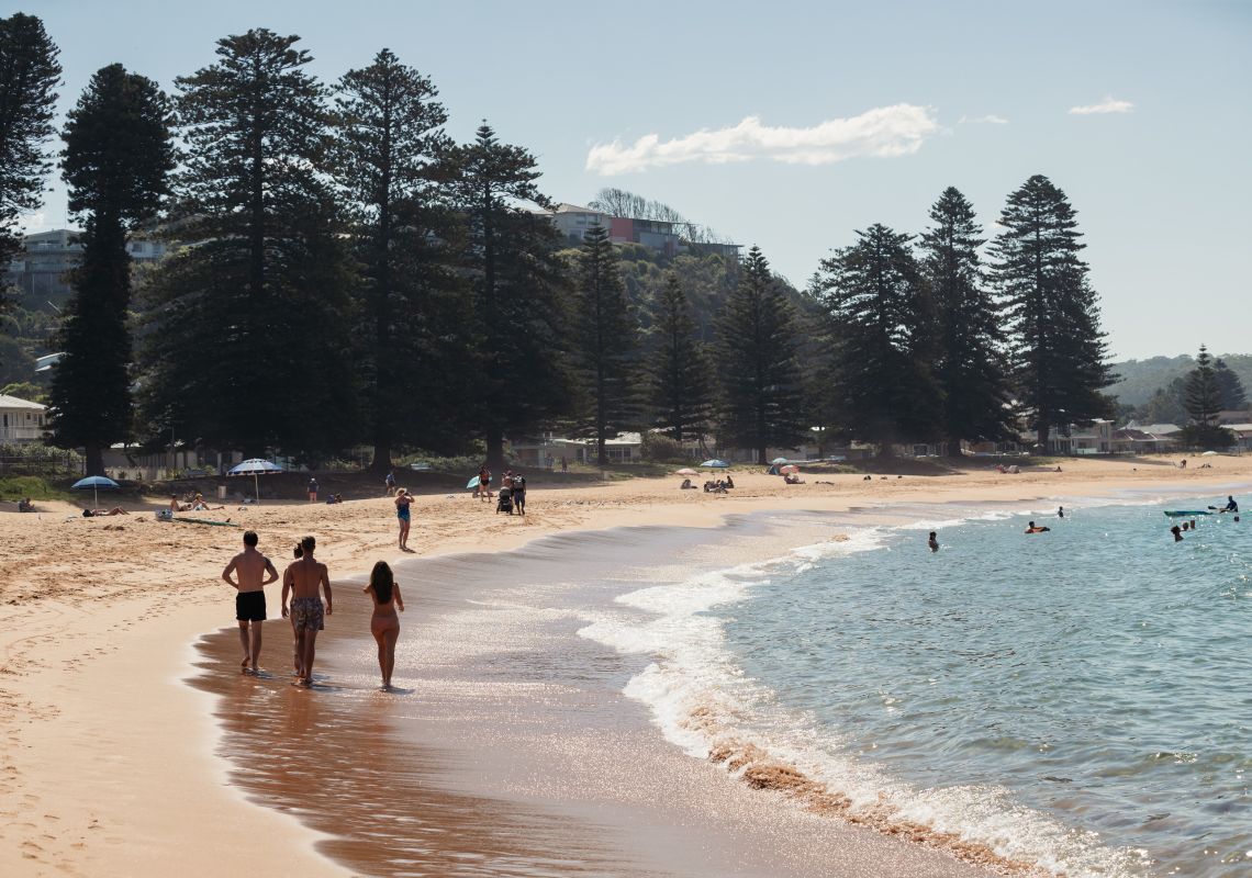 Visitors enjoying a day at Avoca Beach on the Central Coast