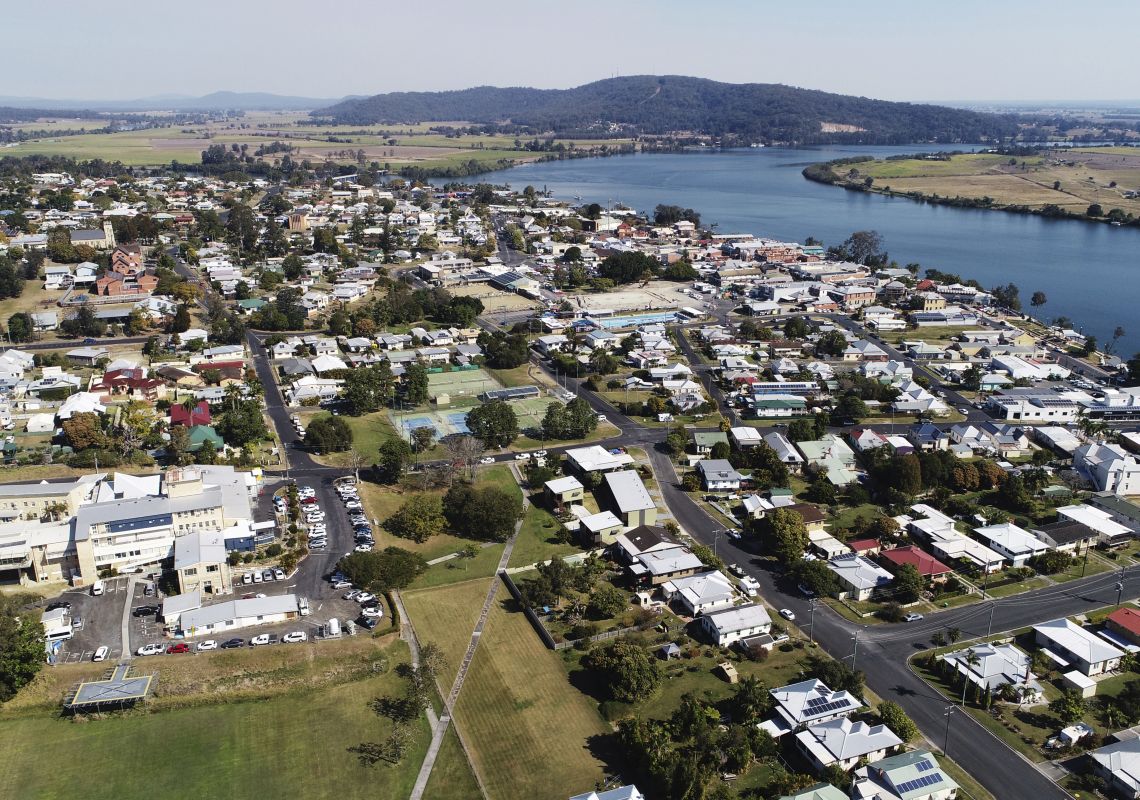 Aerial overlooking the town of Maclean in Clarence Valley
