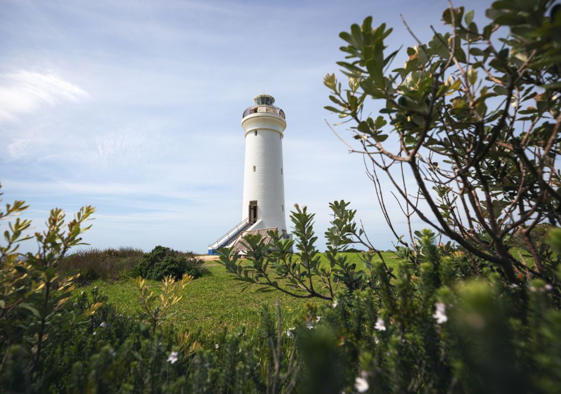 The heritage-listed Port Stephens Lighthouse on Fingal Island
