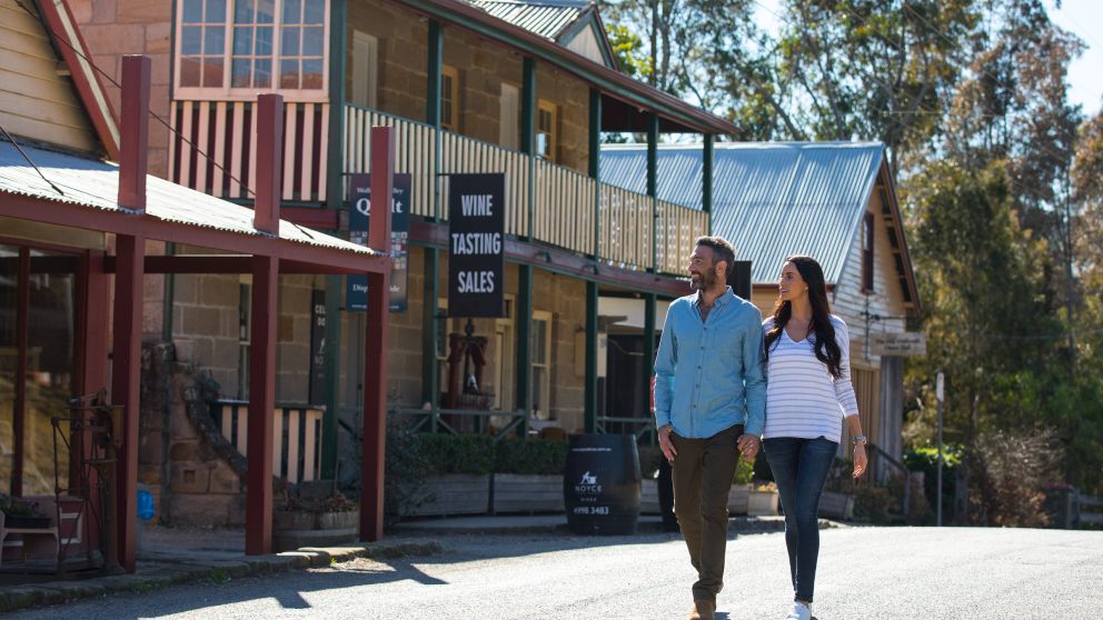 Couple exploring a town in the Hunter Valley