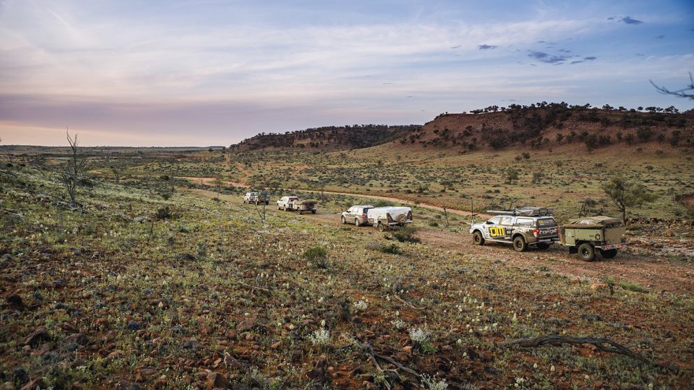 Campers heading through the Outback in Far West NSW