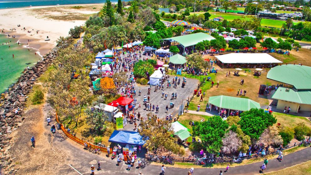 Aerial overlooking the Ballina Prawn Festival on North Coast, NSW