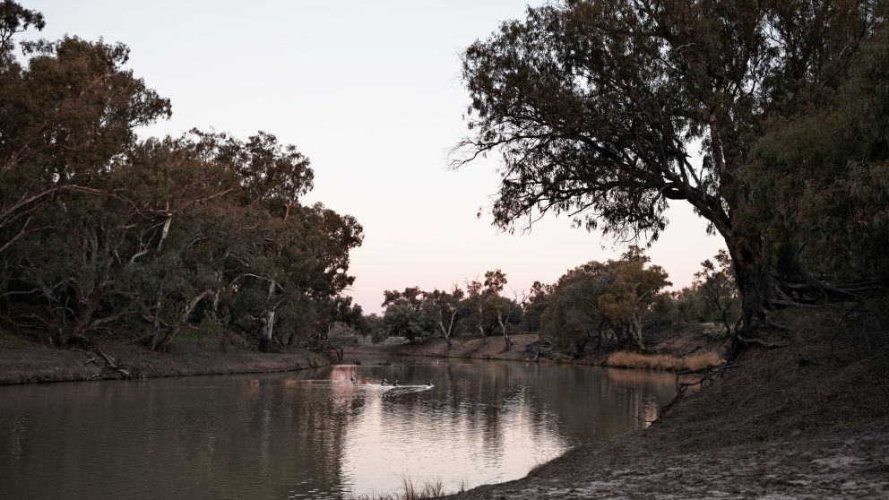 The Barwon River, home to the traditional Aboriginal fish traps in Brewarrina, Outback NSW