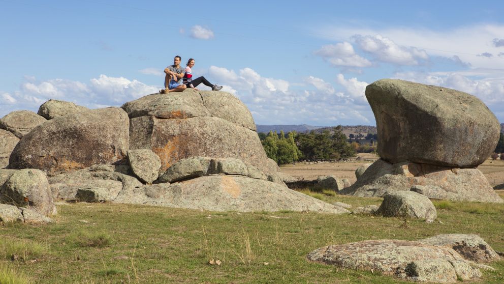 Couple enjoying a visit to the Australian Standing Stones in Glen Innes, Country NSW