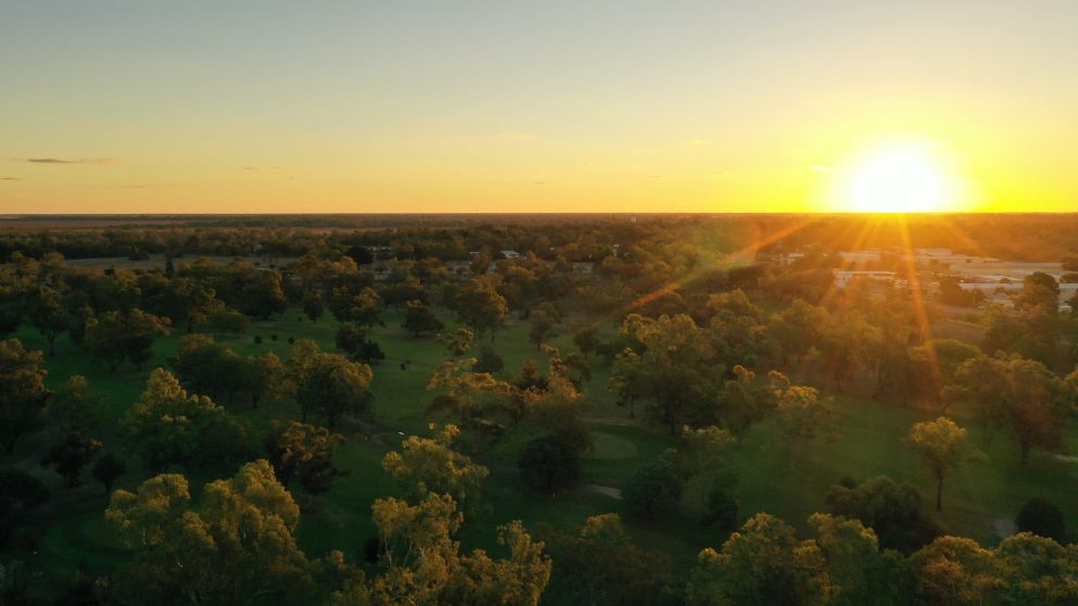 Sun setting over Moree Golf Club in Moree, Country NSW
