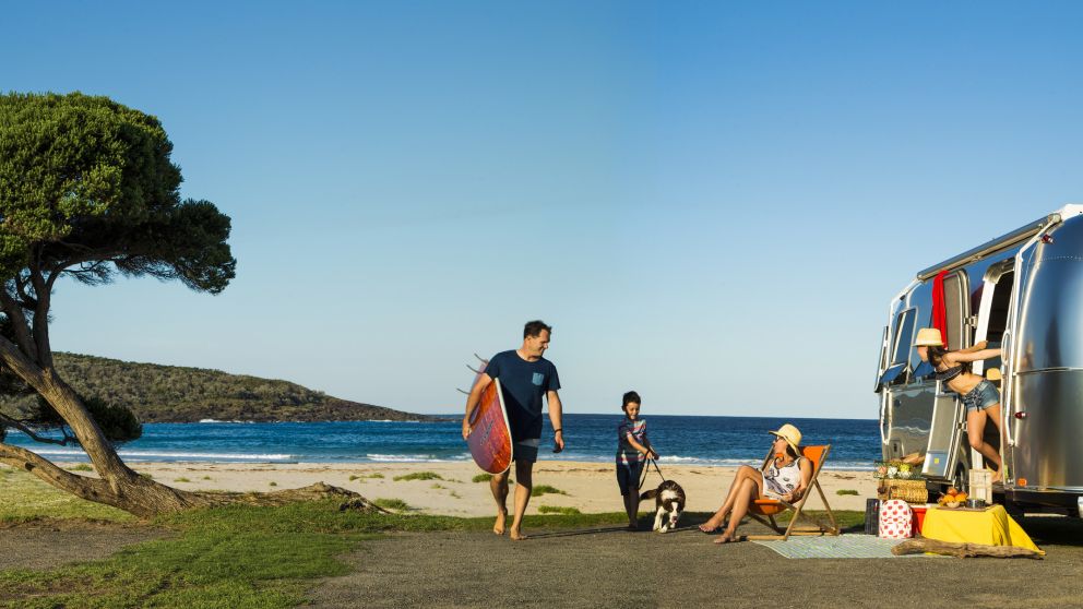 Family caravanning at Merry Beach, Shoalhaven