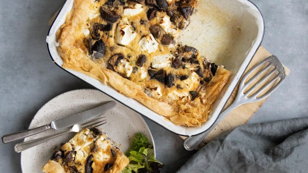 Hearty quiche using Shoalhaven mushrooms and goats cheese from Buena Vista Farm