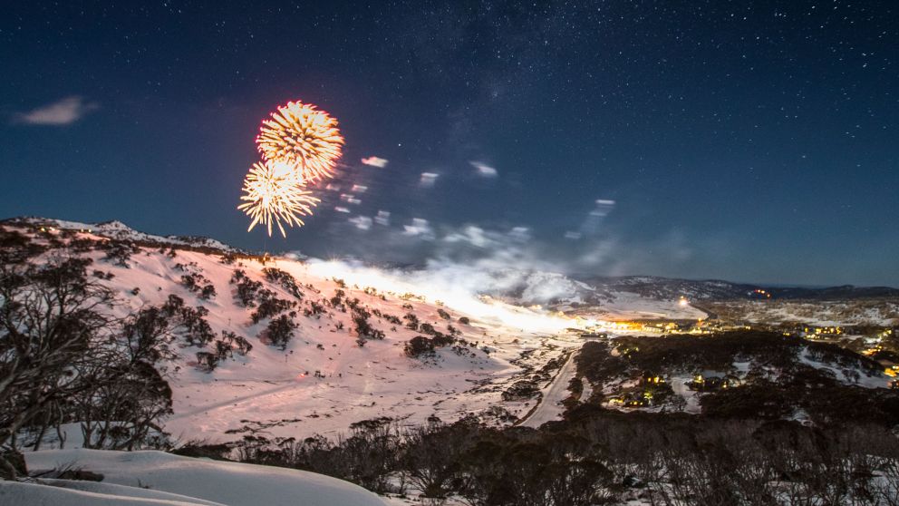 Fireworks at Perisher in Kosciuszko National Park, Snowy Mountains