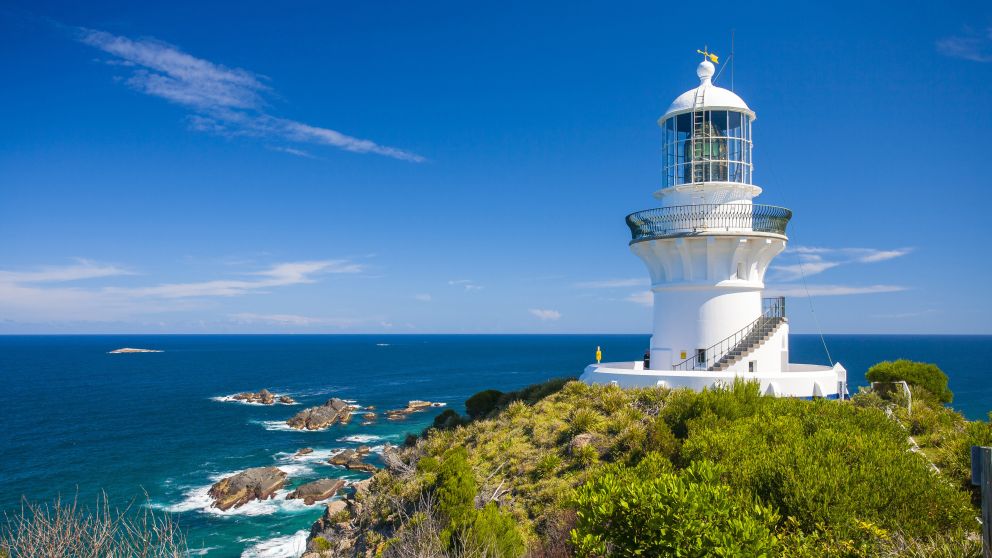 Sugarloaf Point Lighthouse atop Sugarloaf Point in Seal Rocks, Forster and Taree Area