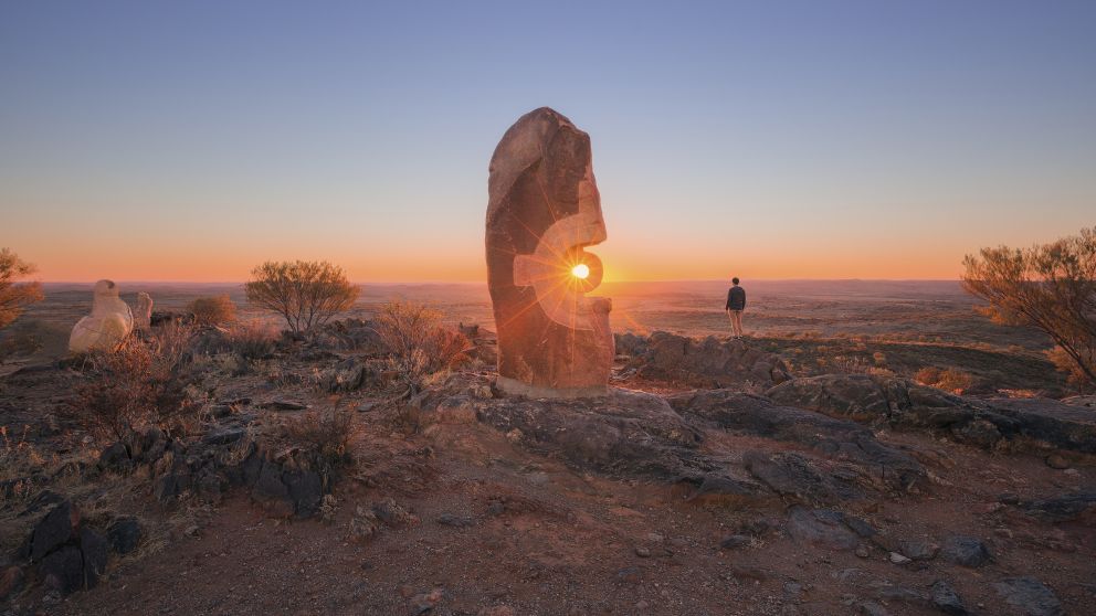 Man watching the sunset from The Living Desert Reserve in Broken Hill, Outback NSW
