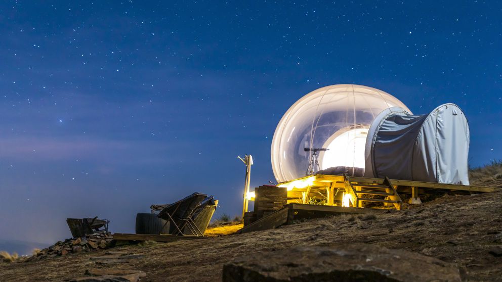 Bubbletent Australia luxury glamping accommodation under the night sky in the Capertee Valley