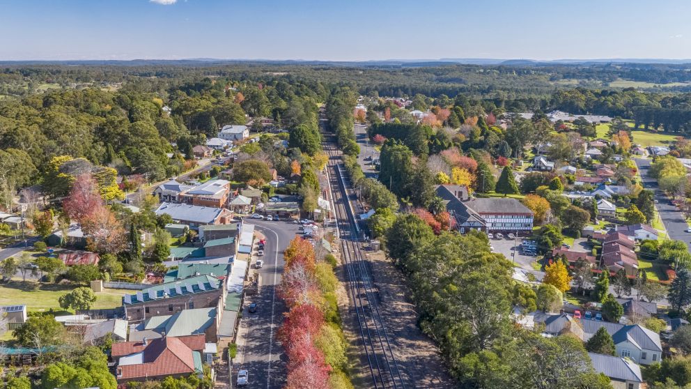Aerial overlooking the town of Bundanoon in the Southern Highlands