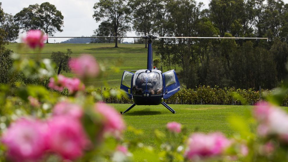 Helicopter outside Twine Restaurant, Hunter Valley