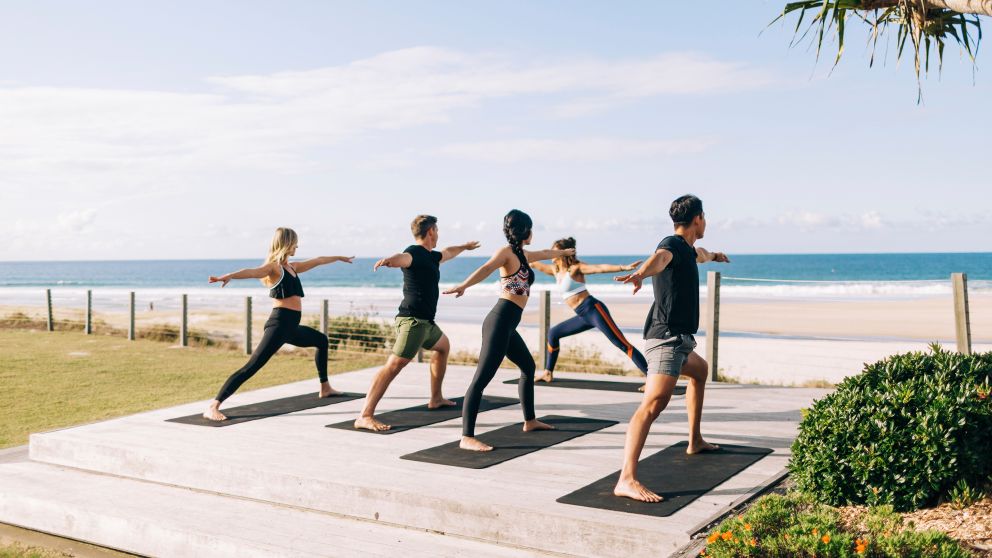 Guests enjoying yoga at Elements of Byron, Byron Bay