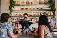 Bartender mixing a cocktail, Wharf St. Distillery, Forster