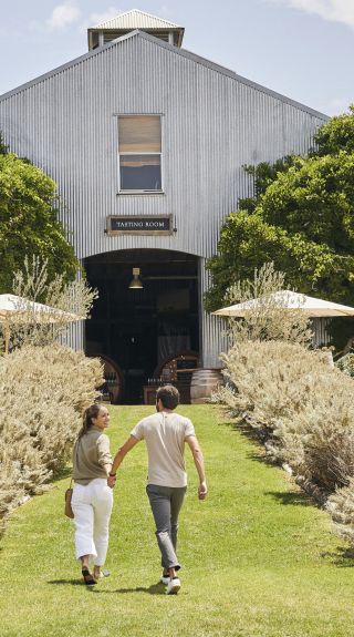 Couple enjoying a visit to Lowe Wines, Mudgee, Country NSW