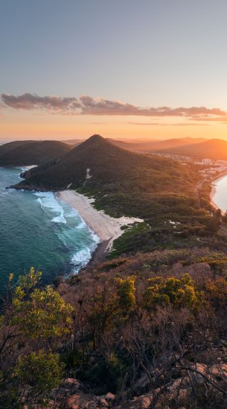 Scenic views over Shoal Bay Beach, Zenith Beach, Wreck Beach & Box Beach in Port Stephens