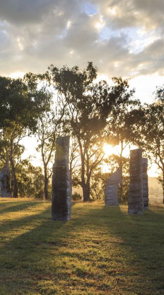 Sun shining over the Australian Standing Stones in Glen Innes, Country NSW
