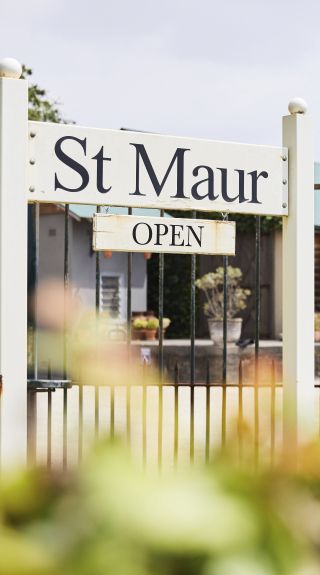 Signage welcoming visitors to St. Maur Wines in Exeter, Southern Highlands