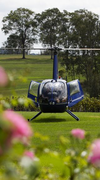 Helicopter outside Twine Restaurant, Hunter Valley