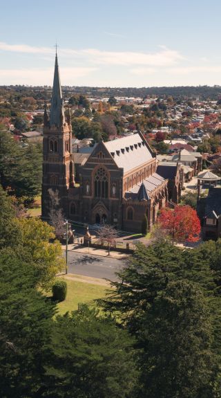 Scenic views of the heritage-listed Saints Mary & Joseph Catholic Cathedral and the city of Armidale