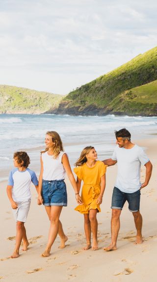 Family enjoying a walk, Blueys Beach