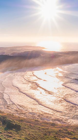 Sun rising aerial view, The Farm, Killalea State Park