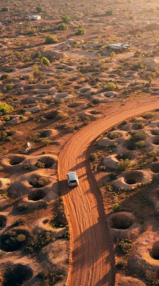 Scenic aerial overlooking a car driving, Scenic Drive, White Cliffs