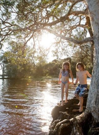 Children exploring the Lake at NRMA Myall Shores Holiday Park in Bulahdelah