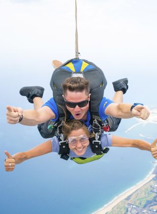 Woman enjoying a skydiving experience with Skydive Sydney - Wollongong