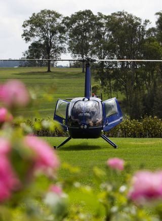 Helicopter outside Twine Restaurant - Hunter Valley